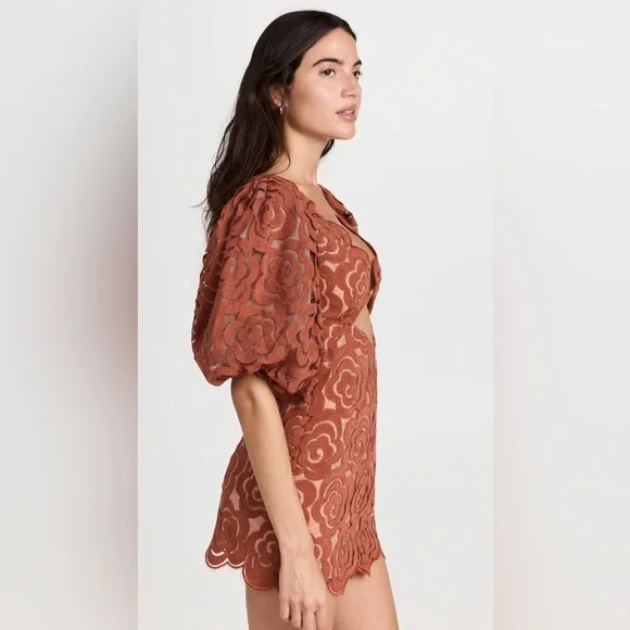 For Love And Lemons Floral Lace Mini Dress in Brown - Picture 3 of 13